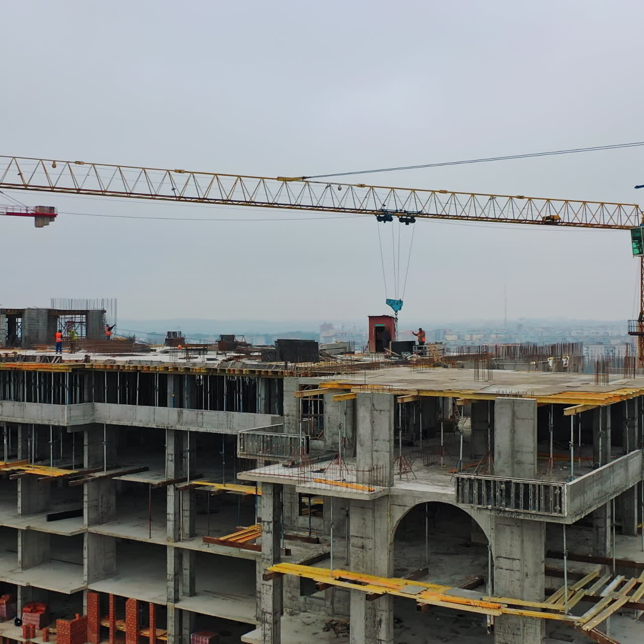 Construction of a residential apartment complex. Aerial view.