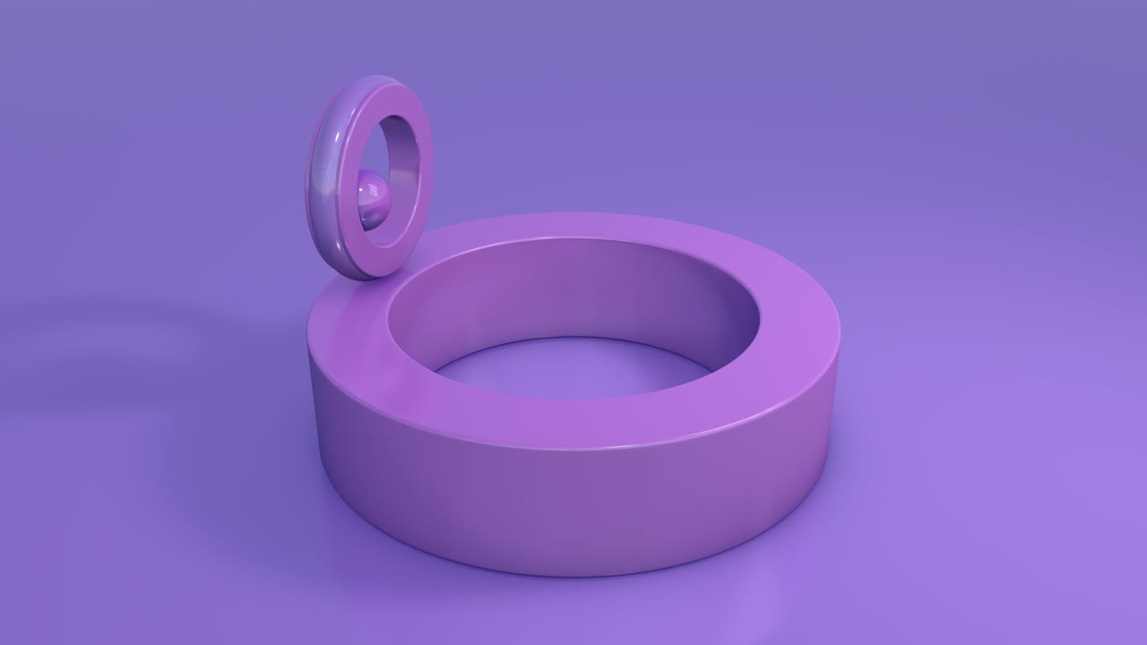 Purple rings and sphere. Abstract seamless animation, 3d render.