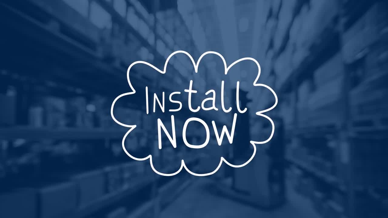 창고 위의 텍스트를 설치하는 애니메이션