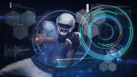 animación de un jugador de fútbol americano con escaneo de alcance y procesamiento de datos