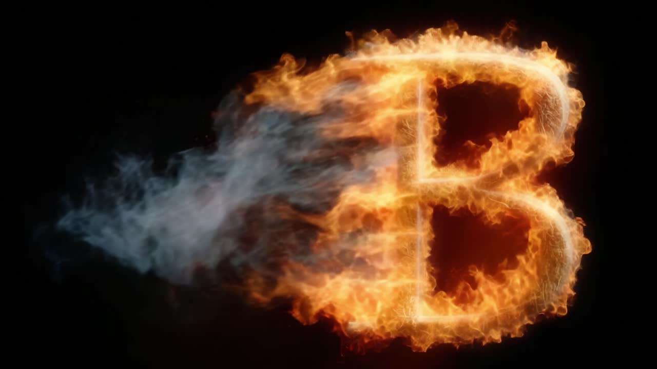 Dynamic and Eye-Catching Fiery Letter 'B' in Motion, Representing Energy, Passion, and Creativity with Flames and Smoke Effect