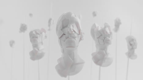 multiple crushed android heads on spikes in white space