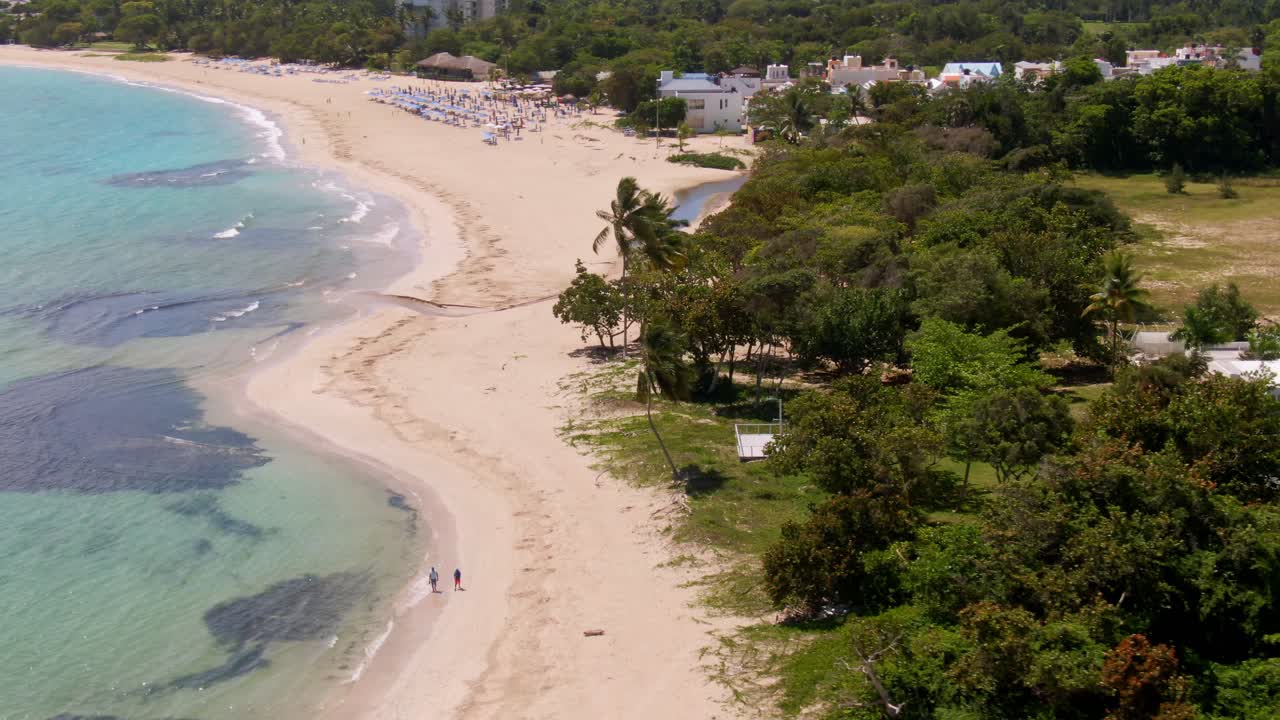 espectacular vista de pájaro orbitando hacia una hermosa playa en república dominicana