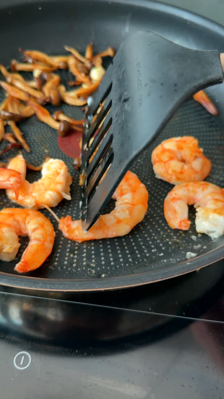 Cooking Shrimp and Mushrooms