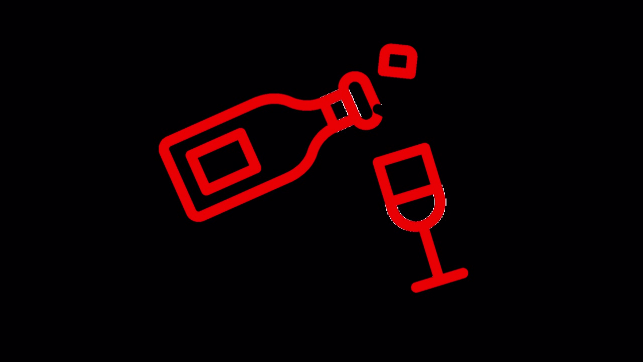 Icona animata a linea rossa di bottiglia di champagne che versa in un bicchiere