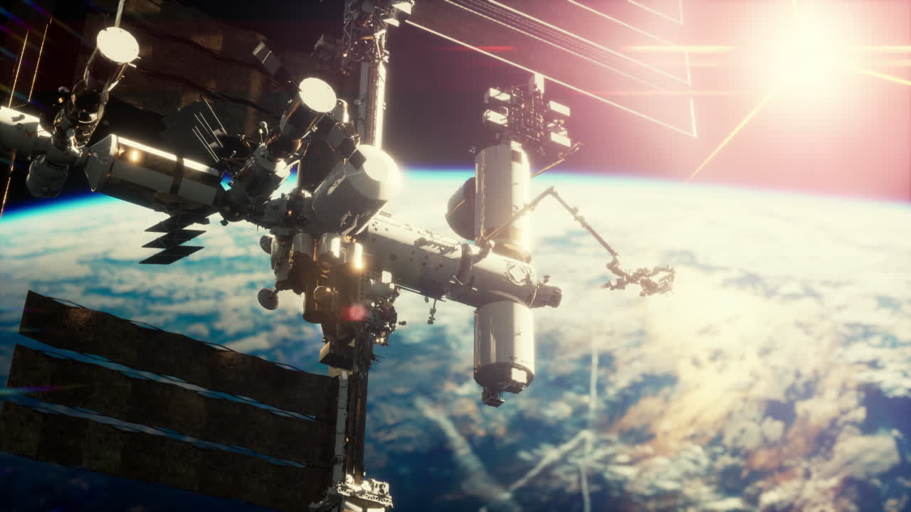 la estación espacial internacional está flotando en órbita sobre el planeta tierra.