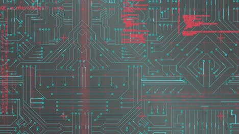animation of computer circuit board over data processing on black background