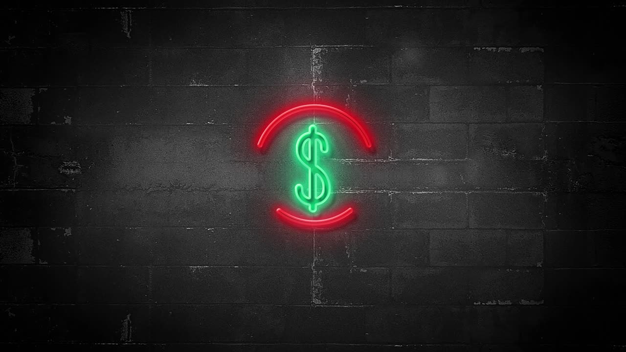 Símbolo do Dólar em Letreiro Neon Piscante em Resolução 4K