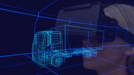 vr 헤드 ⁇ 을 착용한 여성에 대한 3d 자동차 그림의 애니메이션