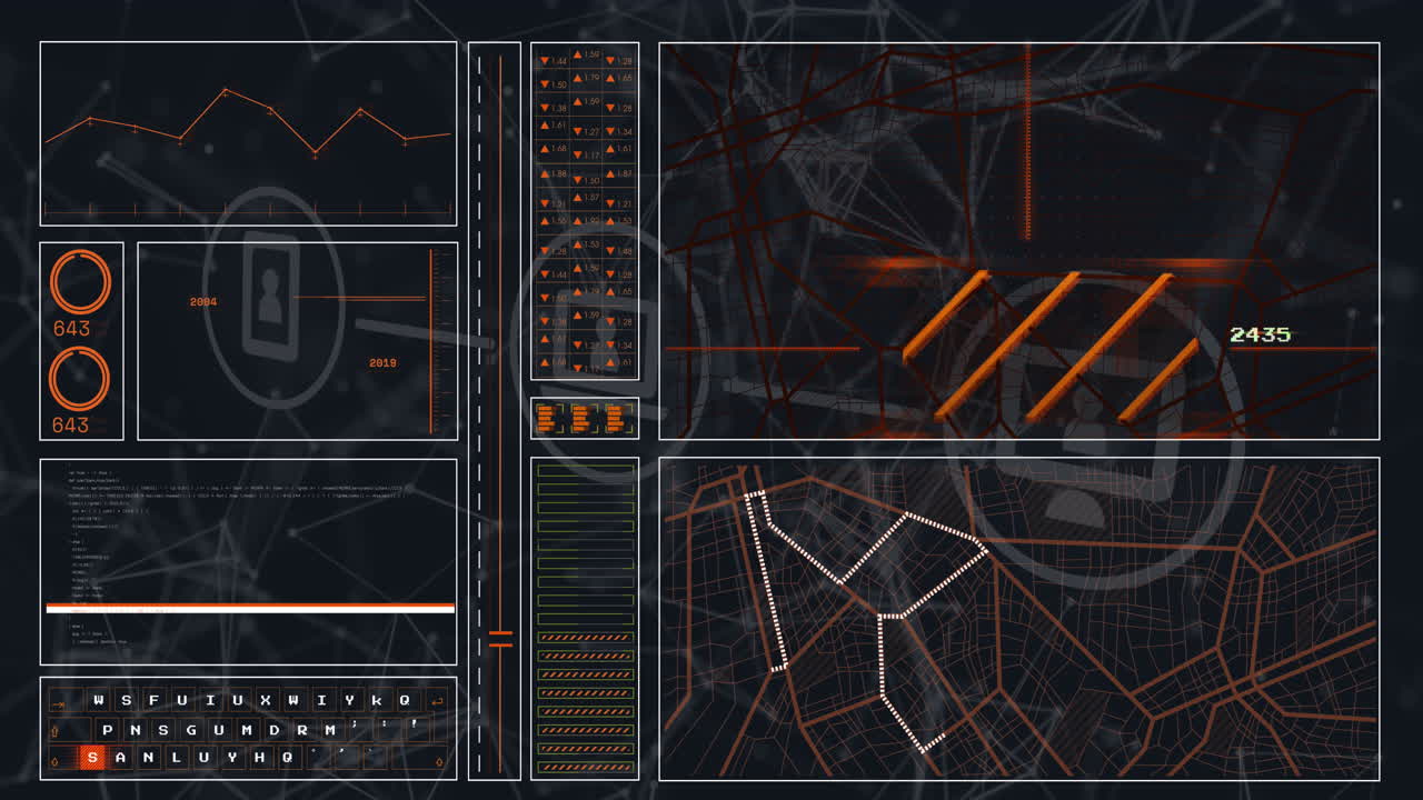 온라인 기술 아이콘의 애니메이션 및 디지털 데이터 처리