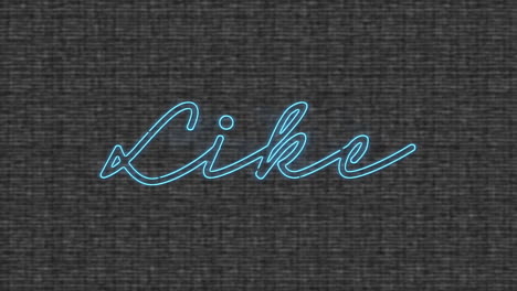 digital animation of neon blue like text banner against textured grey background