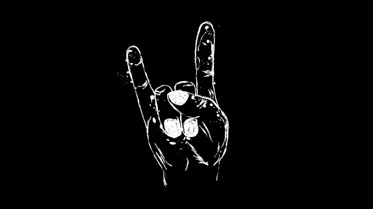 Esboço animado de gesto de mão de rock and roll.