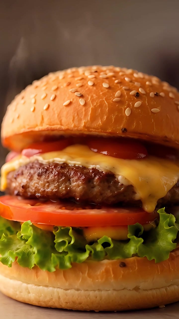 Hamburguesa Jugosa en Primer Plano con Fondo Bokeh 4K
