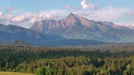 daytime mountain landscape dynamic slow stable drone shot in alpine environment and vivid green lush grass