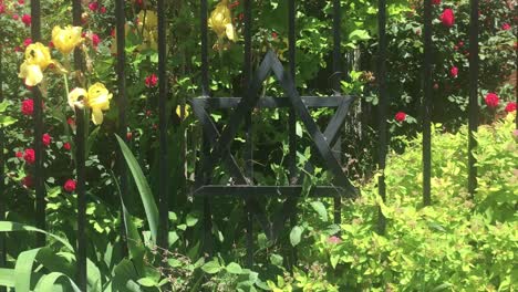 Star-of-David-on-fence,-closeup