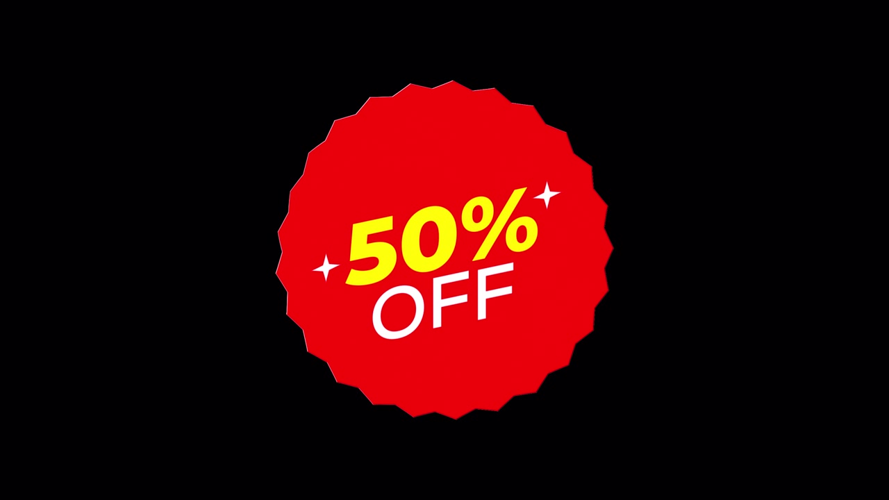 Rivelazione animata di adesivo rosso con sconto del 50%