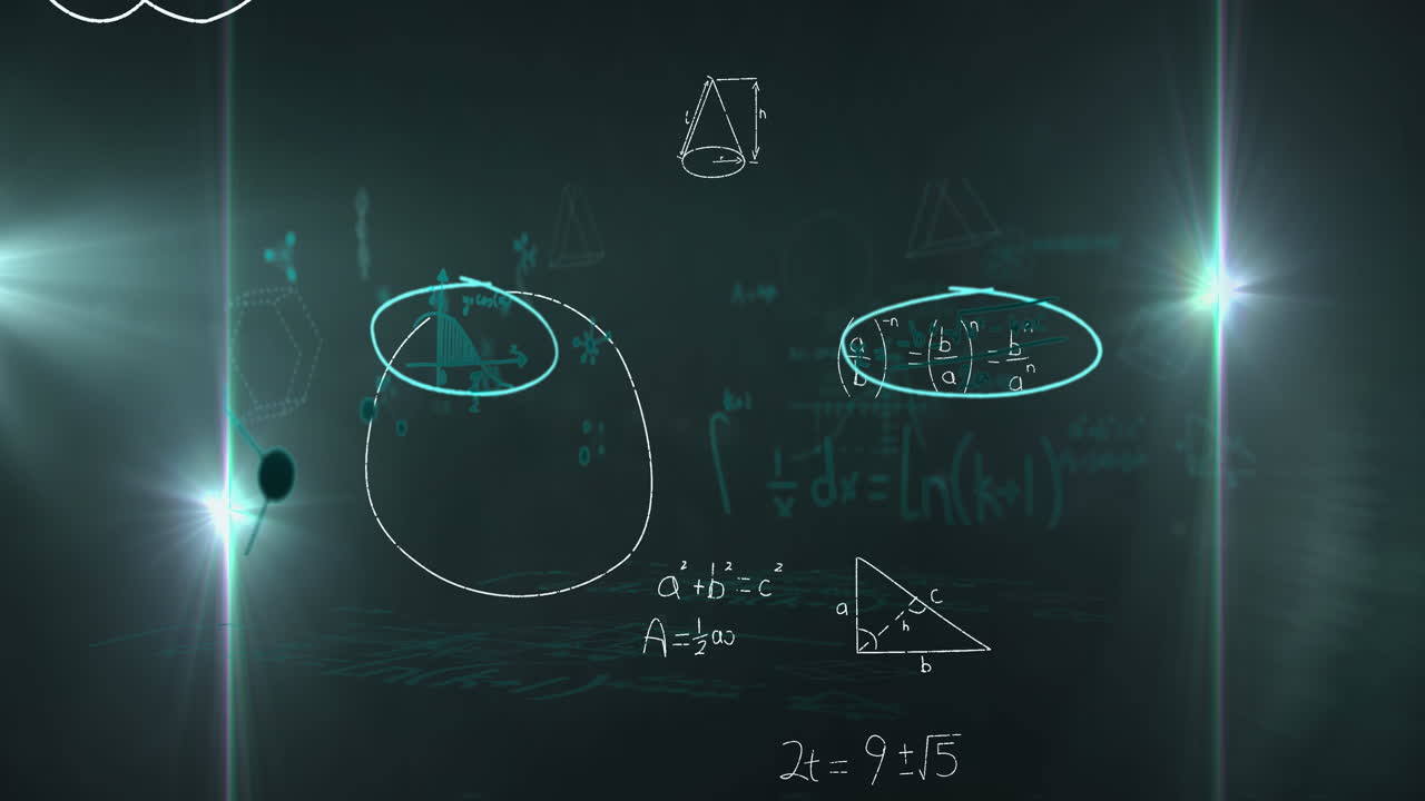 animación del procesamiento de datos matemáticos en pantallas.