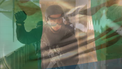 animation of flag of nigeria over diverse soldiers