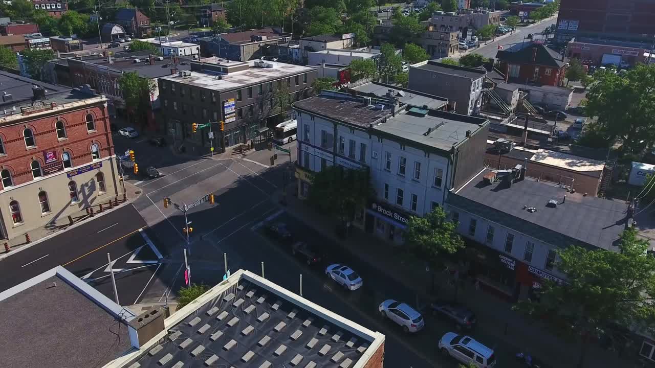 Whitby Town Intersection with Surrounding Buildings, Ontario, Canada