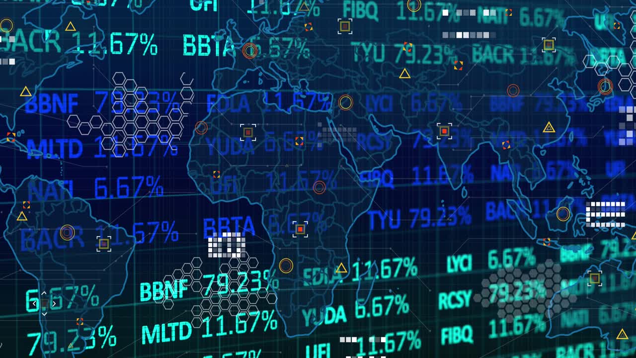 Animation of data processing over black background