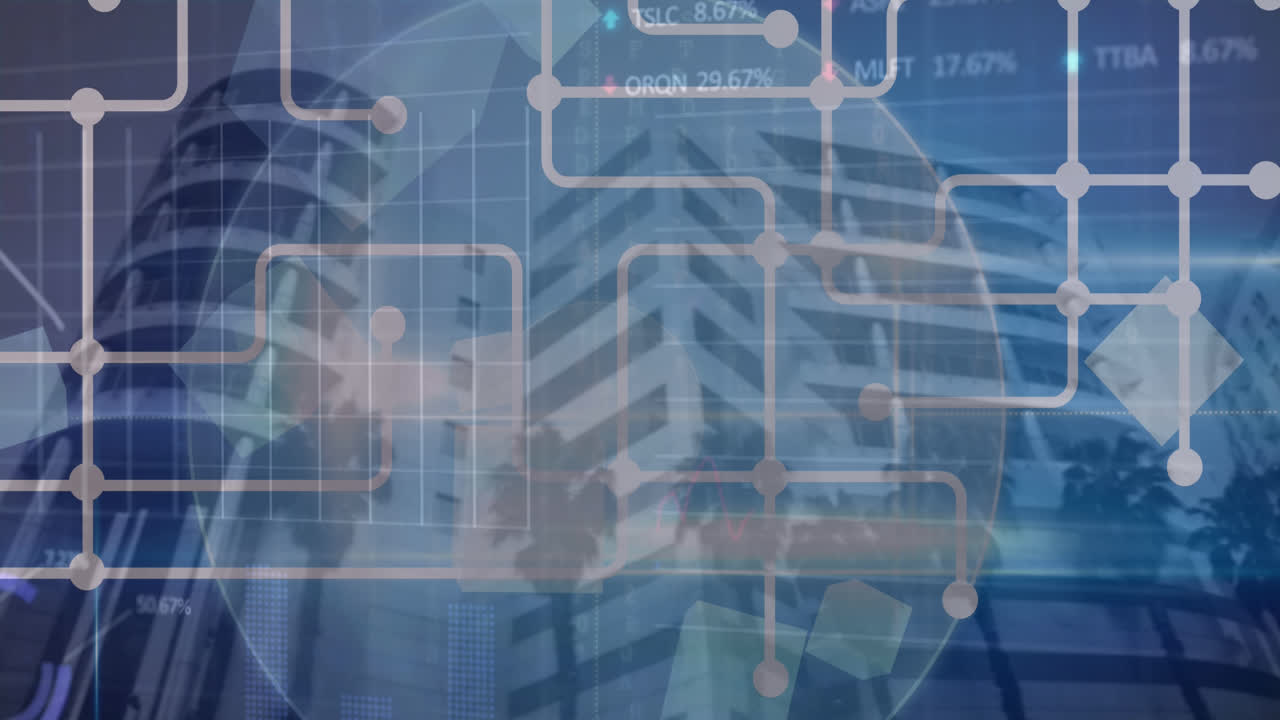 도시 풍경 위의 통계 처리의 애니메이션