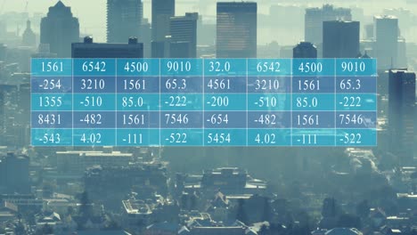 animation of data processing against aerial view of cityscape