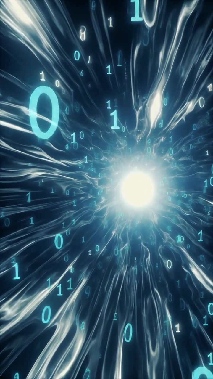 Abstract Digital Tunnel with Floating Binary Code and Light