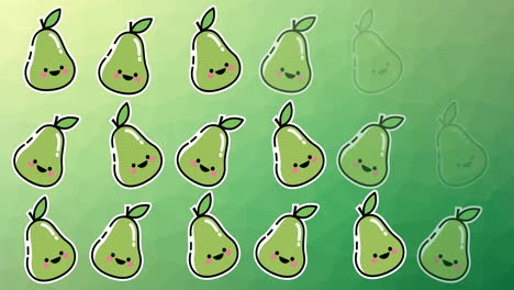 animation of single pears floating on green background