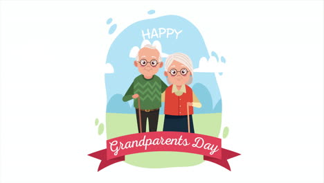 feliz tarjeta de día de los abuelos con viejos amantes pareja y cinta en el campamento