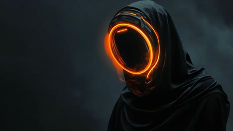 futuristic cyberpunk mask in a cityscape at night