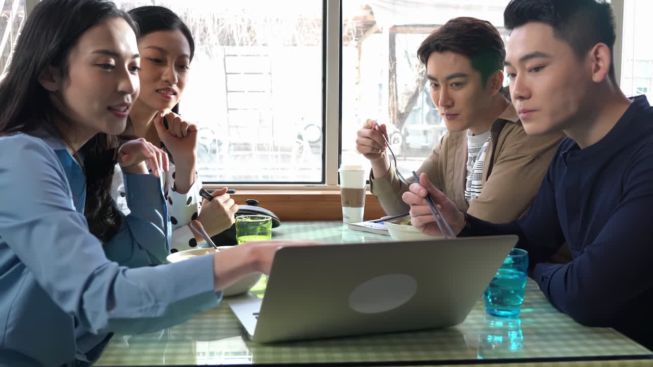 Group of office teamwork, food and documents with a business team colleague planning, meeting to discuss strategy. Collaboration, idea and technology with a employee, coworker working as a team