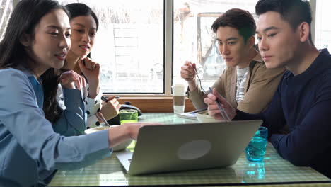 group of office teamwork, food and documents with a business team colleague planning, meeting to discuss strategy. collaboration, idea and technology with a employee, coworker working as a team