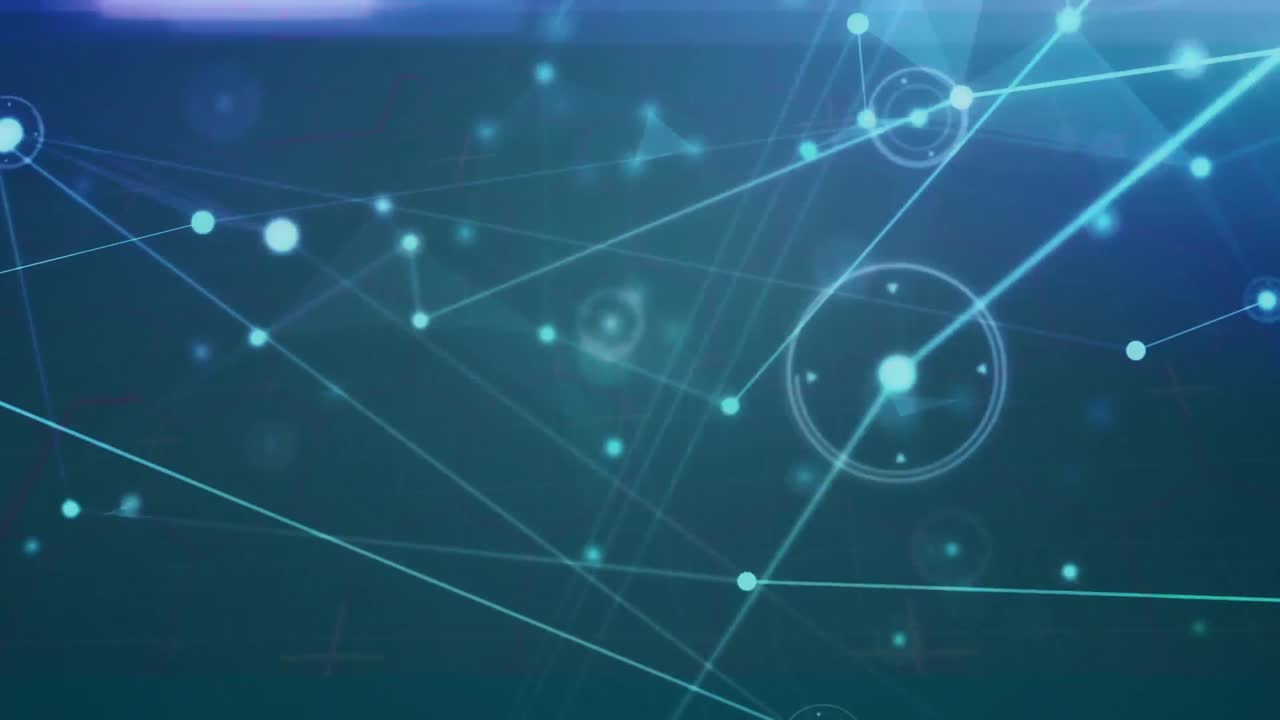 animación de la red de conexiones y senderos de luz contra un fondo azul