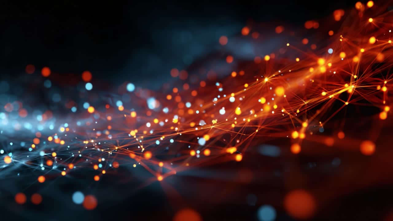 Captivating Abstract Visuals of Dynamic Light Patterns and Particle Effects, Representing Movement and Energy with a Blend of Blue and Orange Hues in an Enigmatic Background Setting