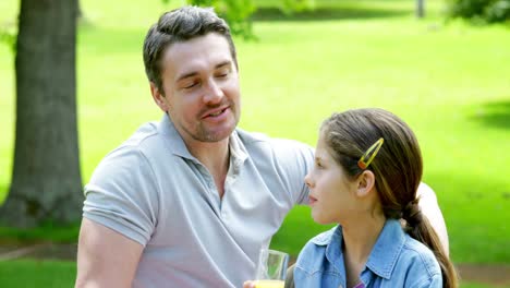 Father-and-daughter-relaxing-in-the-park-together