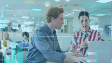 animation of data processing over diverse business people in office