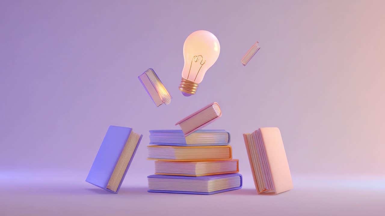 A Creative Exploration of Knowledge: A Mesmerizing Glow of an Illuminated Lightbulb Surrounded by Floating Books that Spark Inspiration and Imagination in a Dreamlike Setting