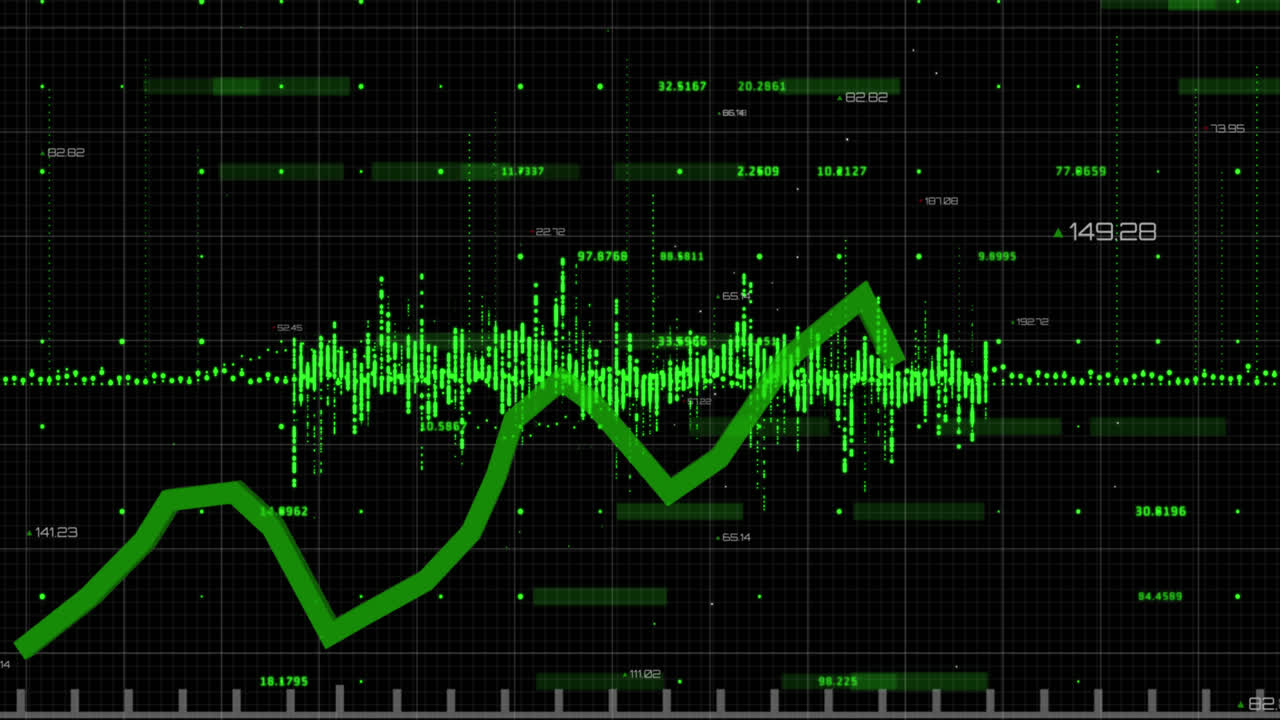 검은 바탕에 대한 금융 및 통계 데이터 처리