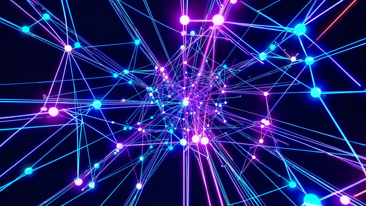 Dynamic video of interconnected neon blue lines forming a network