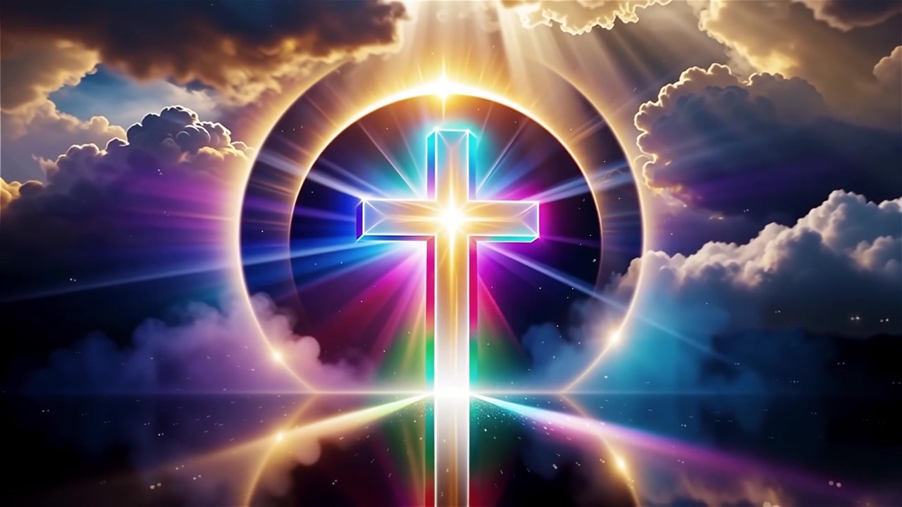 Croce Cristiana Luce Celestiale Sfondo per il Culto.