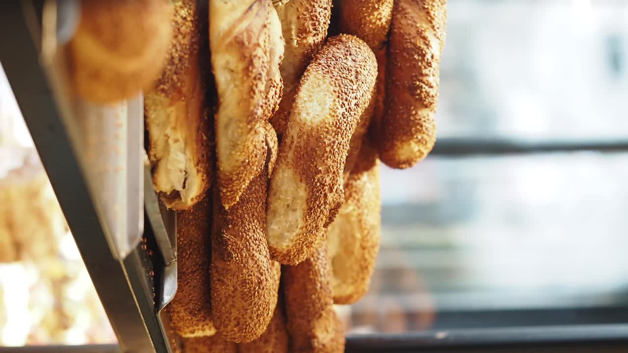 Hanging Bagels/Bread in a Bakery Display
