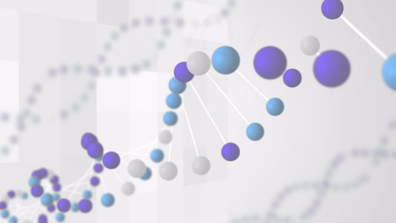 animación de una cadena de adn girando sobre un fondo blanco