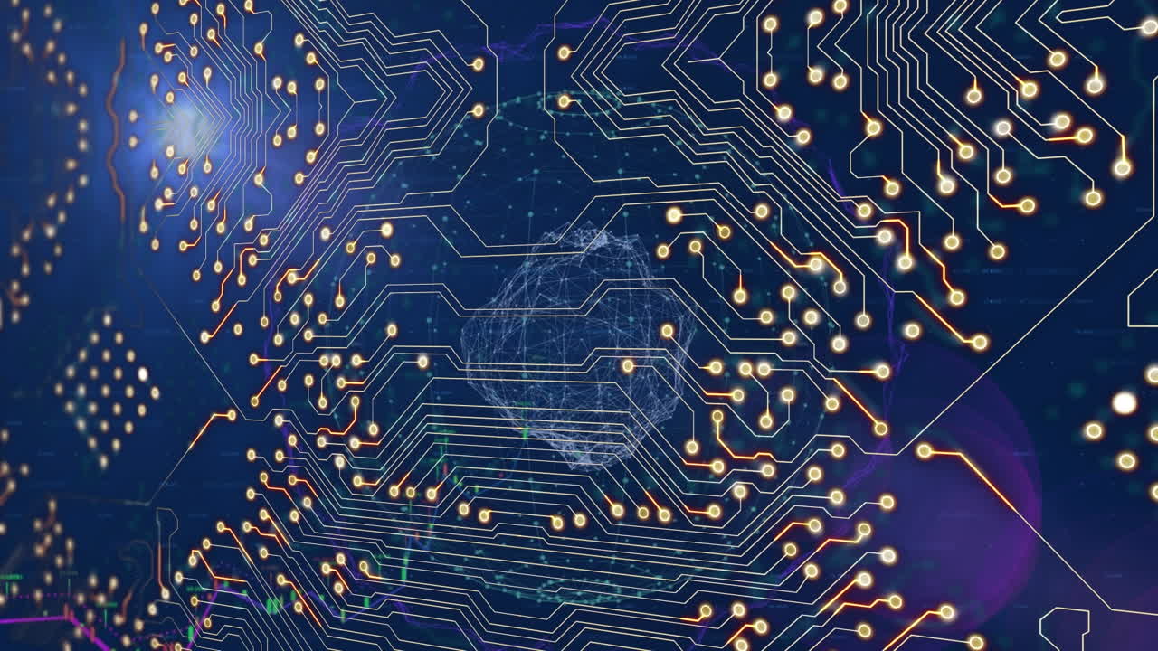 파란색 배경 위의 데이터 처리 애니메이션