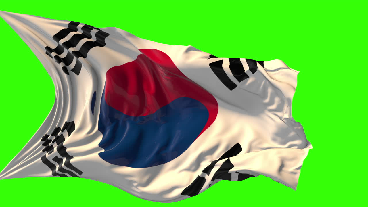 South Korean Flag Waving on Green Screen