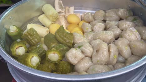 steamed dim sum and siomay on the in a steamer