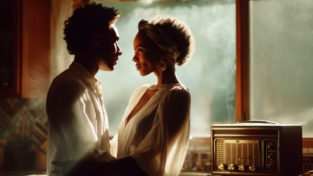 Intimate Moment: A Couple Sharing a Tender Embrace Bathed in Soft Natural Light, Capturing the Essence of Love and Connection in a Cozy Kitchen Setting