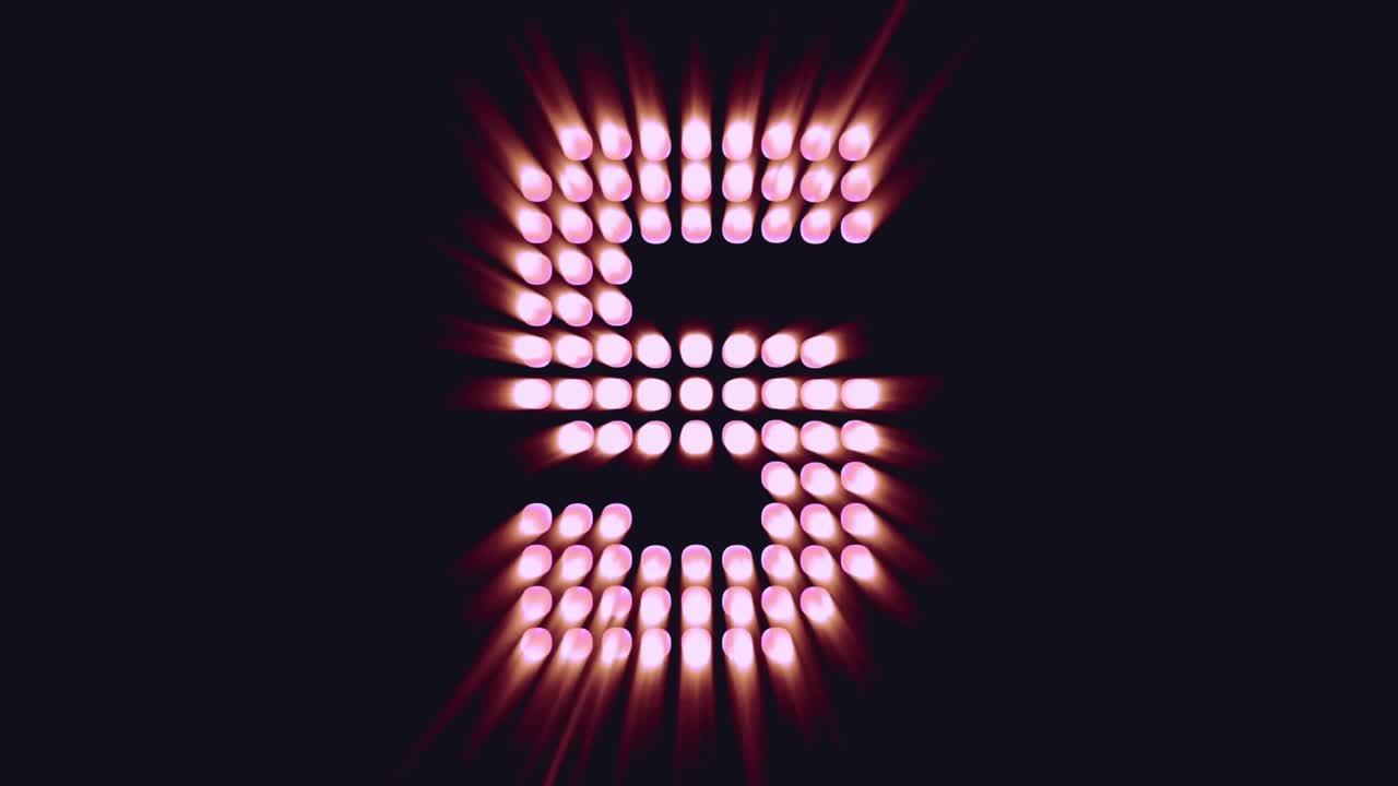 Digital Countdown from Ten to Zero with Glowing Pink Lights