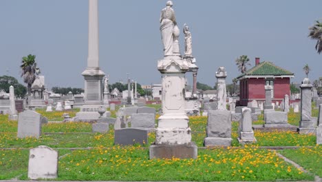 establishing shot of old city cemetery in galveston, texas