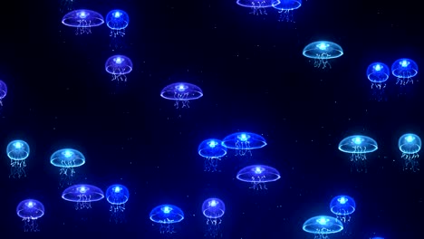 medusas iluminadas con luz de color bajo el agua, animación cg, bucle