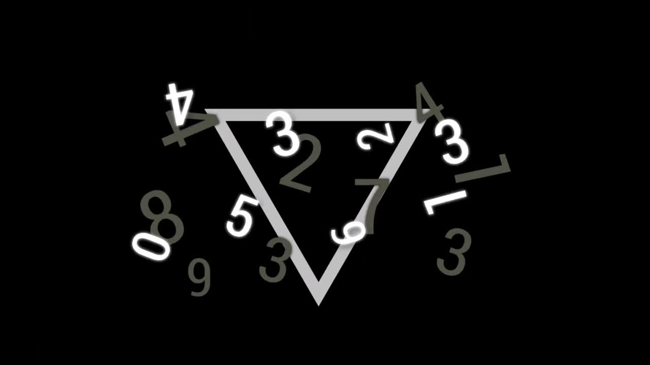 Animation of numbers and shapes over black background